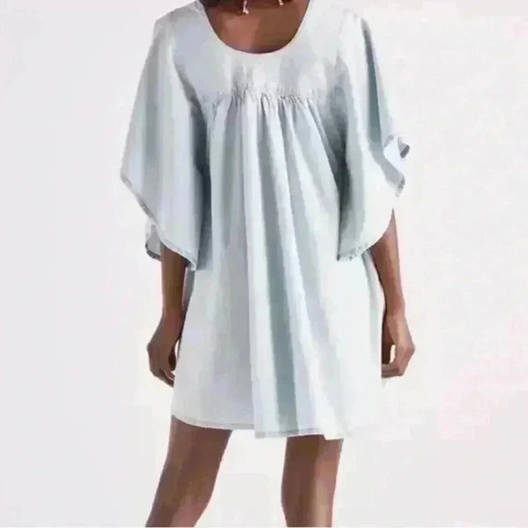 Lucky Brand chambray babydoll dress Flutter sleeve flounce dress S - Picture 3 of 8